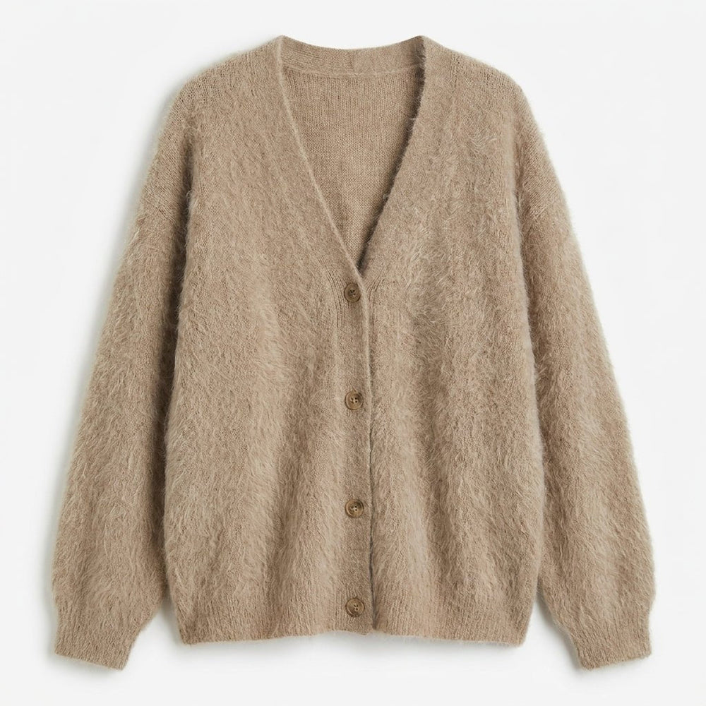 Oversized Cardigan with Deep V-Neck and Relaxed Fit – Women's Soft Knit Layering Piece 1