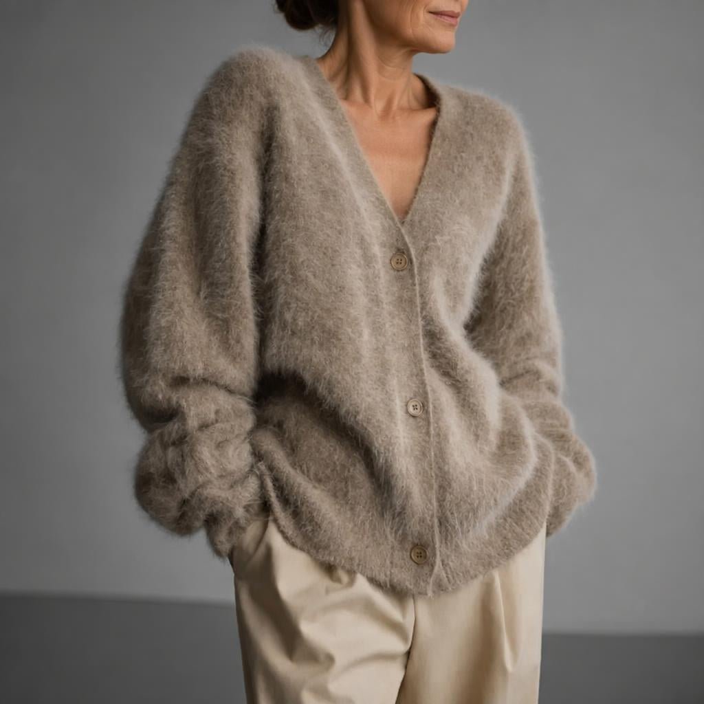 Oversized Cardigan with Deep V-Neck and Relaxed Fit – Women's Soft Knit Layering Piece 3