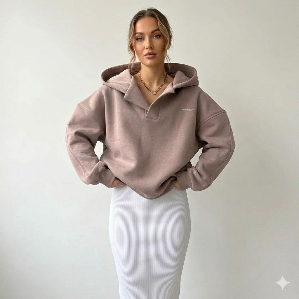 Oversized Hoodie for Women with Crossover Hood – Soft Cotton-Polyester Blend for Casual Lounge Wear 0