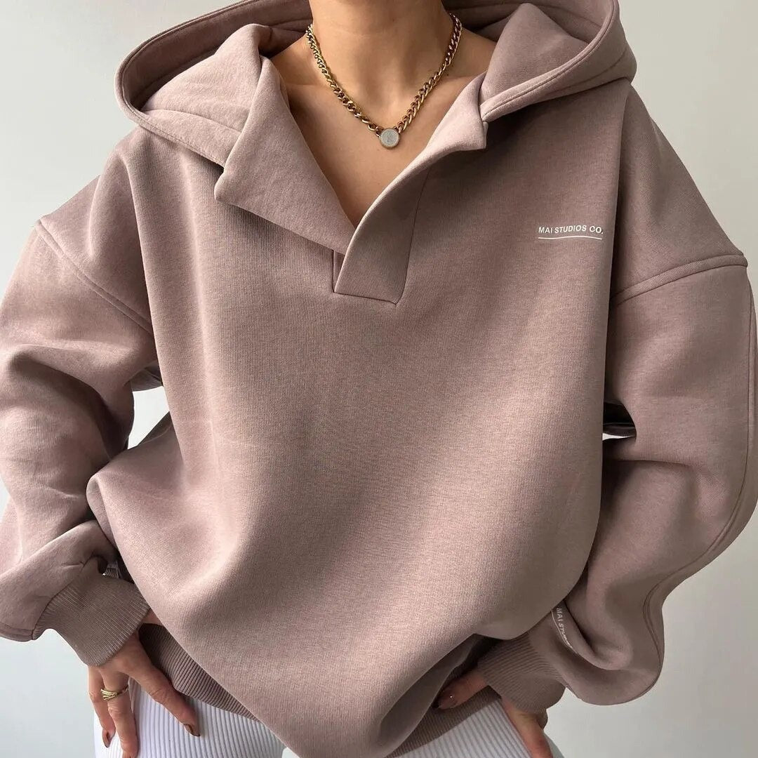 Oversized Hoodie for Women with Crossover Hood – Soft Cotton-Polyester Blend for Casual Lounge Wear 1