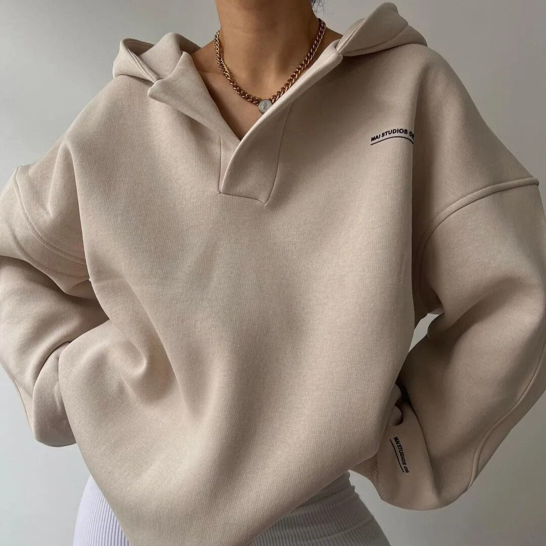 Oversized Hoodie for Women with Crossover Hood – Soft Cotton-Polyester Blend for Casual Lounge Wear 2