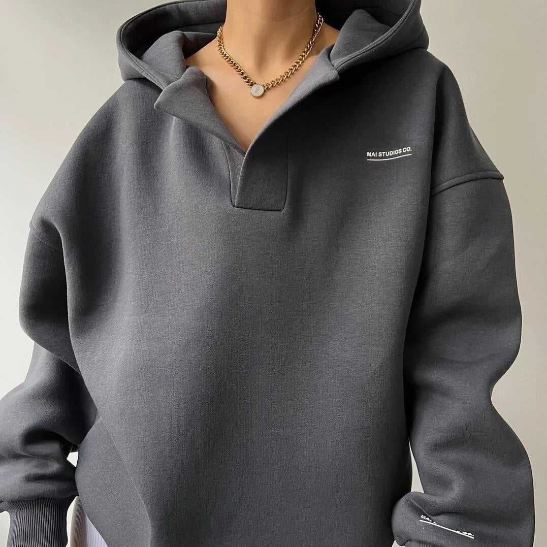 Oversized Hoodie for Women with Crossover Hood – Soft Cotton-Polyester Blend for Casual Lounge Wear 3