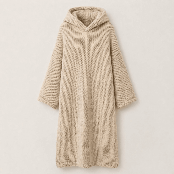 Oversized Knit Lounge Hoodie with Relaxed Hood and Chunky Texture – Beige Acrylic Blanket Hoodie for Cozy Comfort 0
