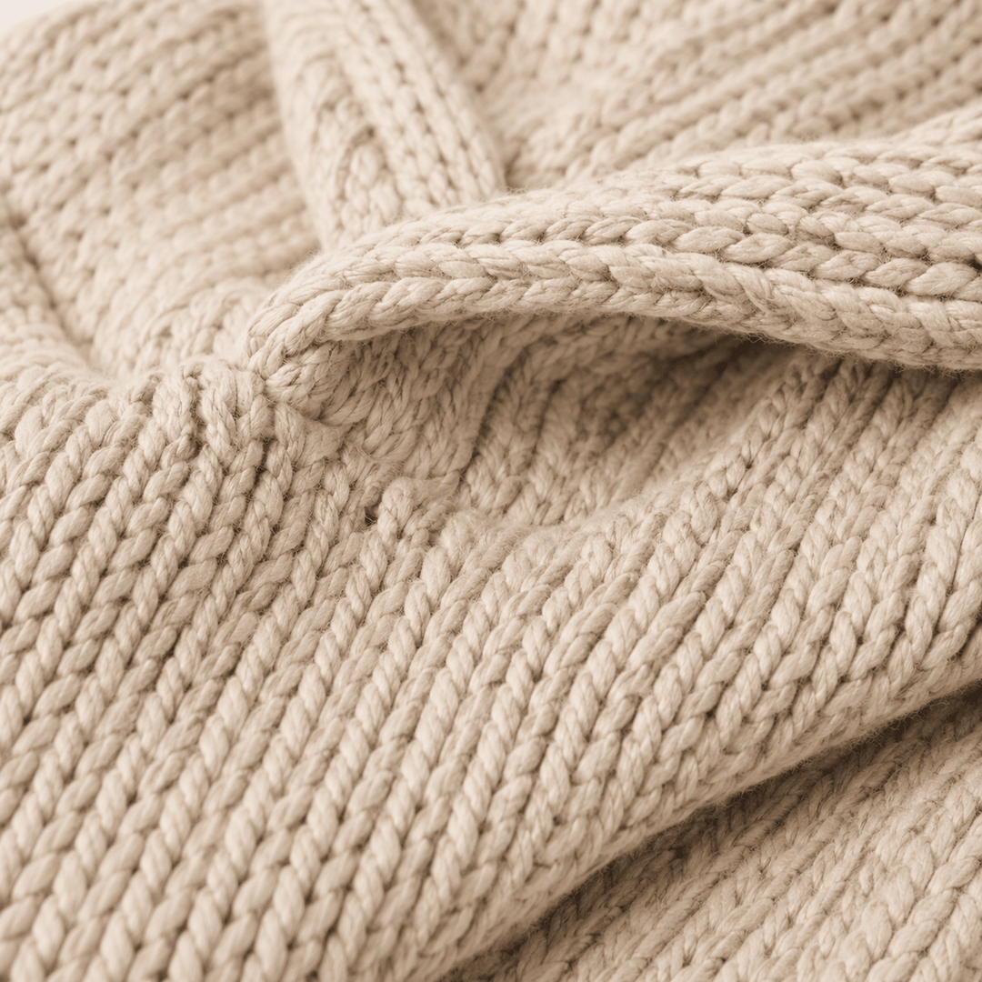 Oversized Knit Lounge Hoodie with Relaxed Hood and Chunky Texture – Beige Acrylic Blanket Hoodie for Cozy Comfort 2