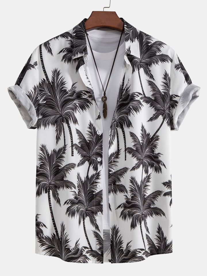 Palm Tree Print Shirt and Swim Shorts Set – 100% Polyester, Regular Fit, Casual Summer Apparel 4