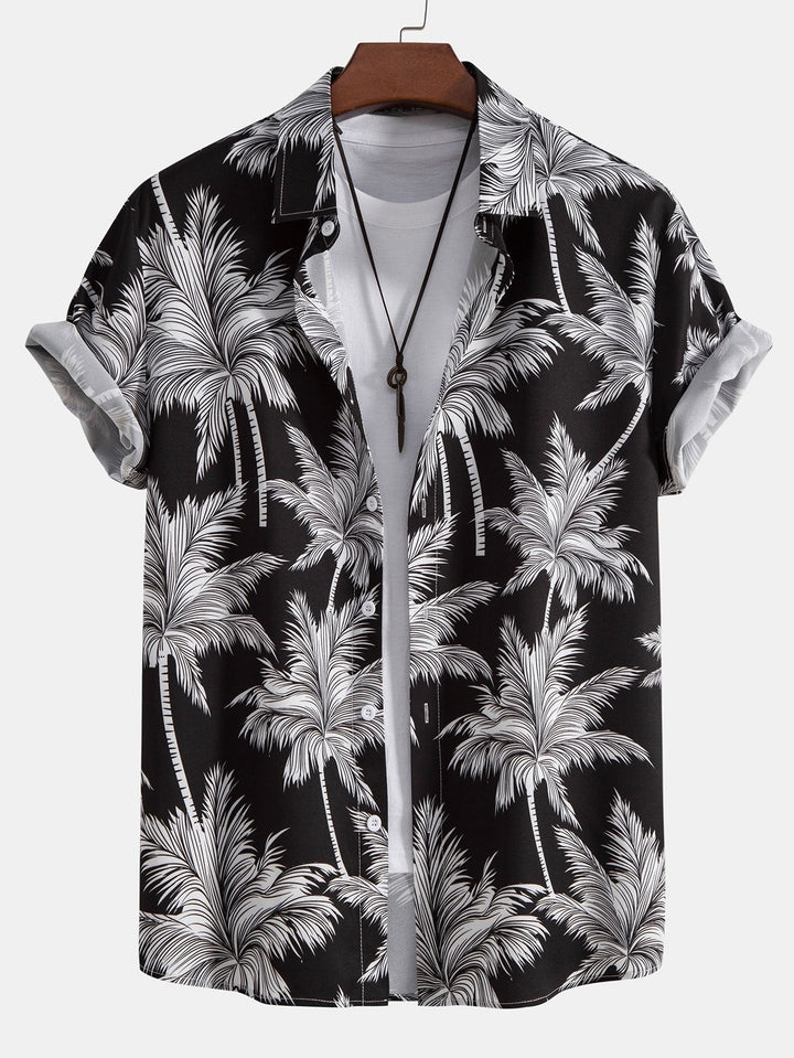 Palm Tree Print Shirt and Swim Shorts Set – 100% Polyester, Regular Fit, Casual Summer Apparel 5