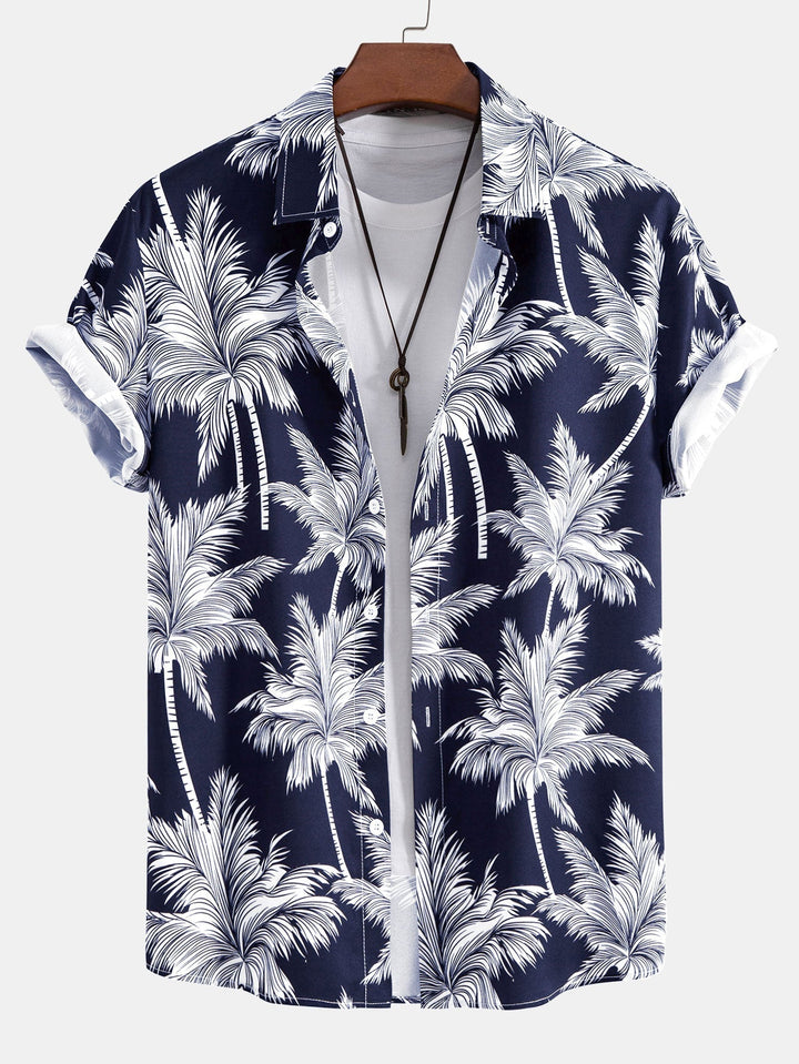 Palm Tree Print Shirt and Swim Shorts Set – 100% Polyester, Regular Fit, Casual Summer Apparel 6