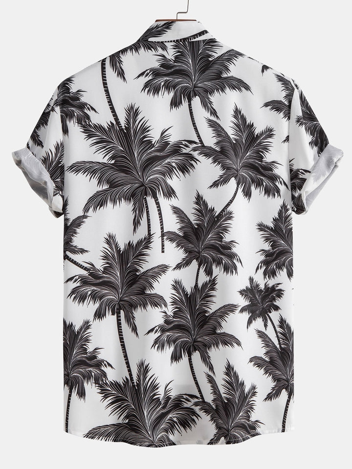 Palm Tree Print Shirt and Swim Shorts Set – 100% Polyester, Regular Fit, Casual Summer Apparel 7