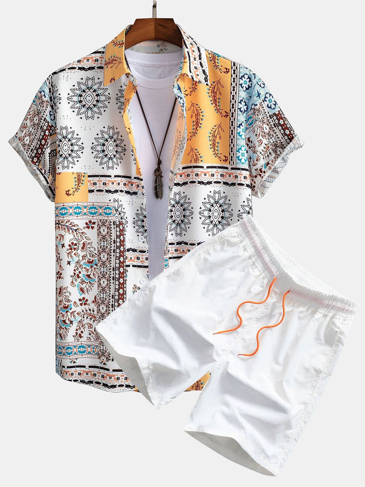 Shirt and Shorts Set with Unique Scarf Print Design, Comfortable Fit, Machine Washable – Casual Beachwear 0
