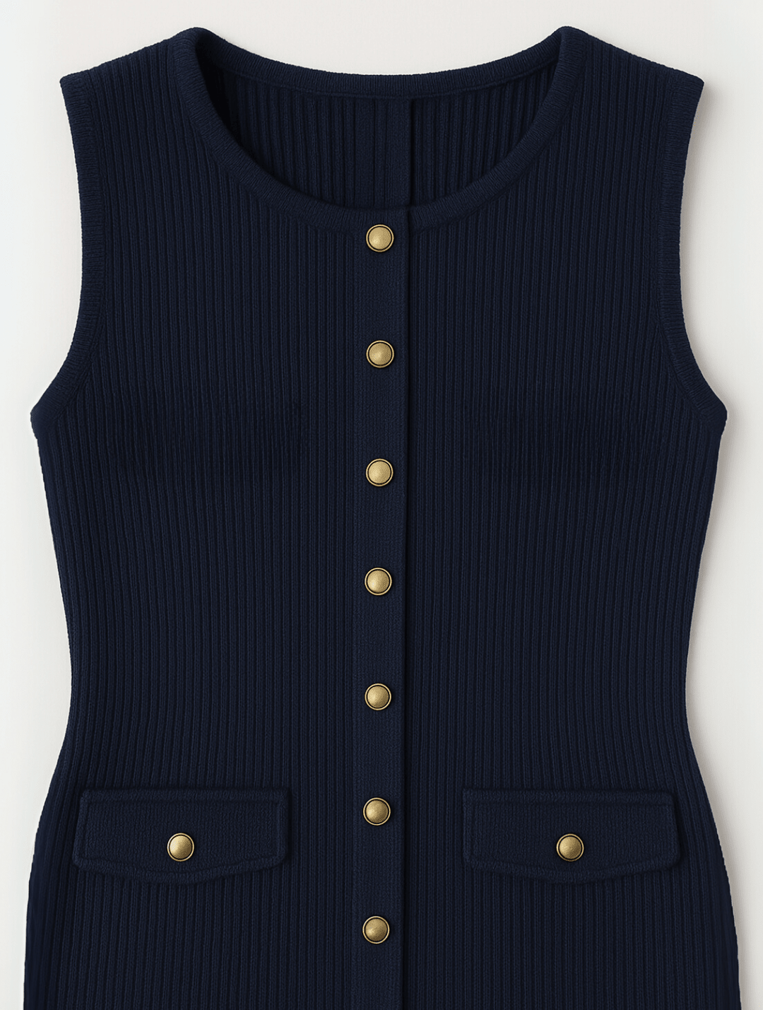 Sleeveless maxi dress featuring a button front, flap pockets, and a ribbed knit design, perfect for casual summer outings for women. 2