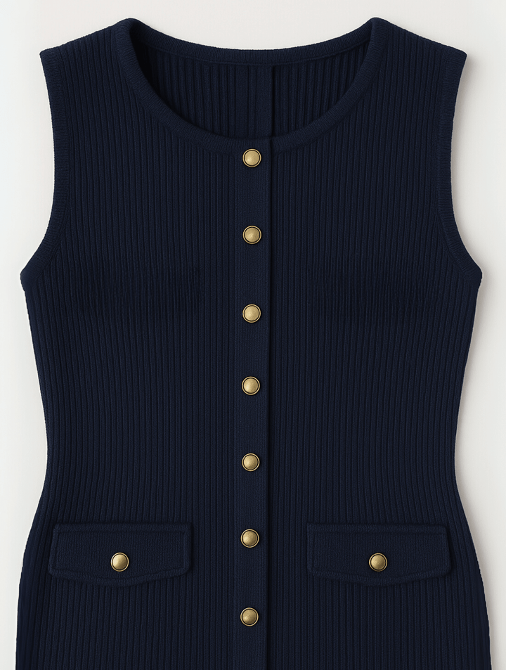 Sleeveless maxi dress featuring a button front, flap pockets, and a ribbed knit design, perfect for casual summer outings for women. 2
