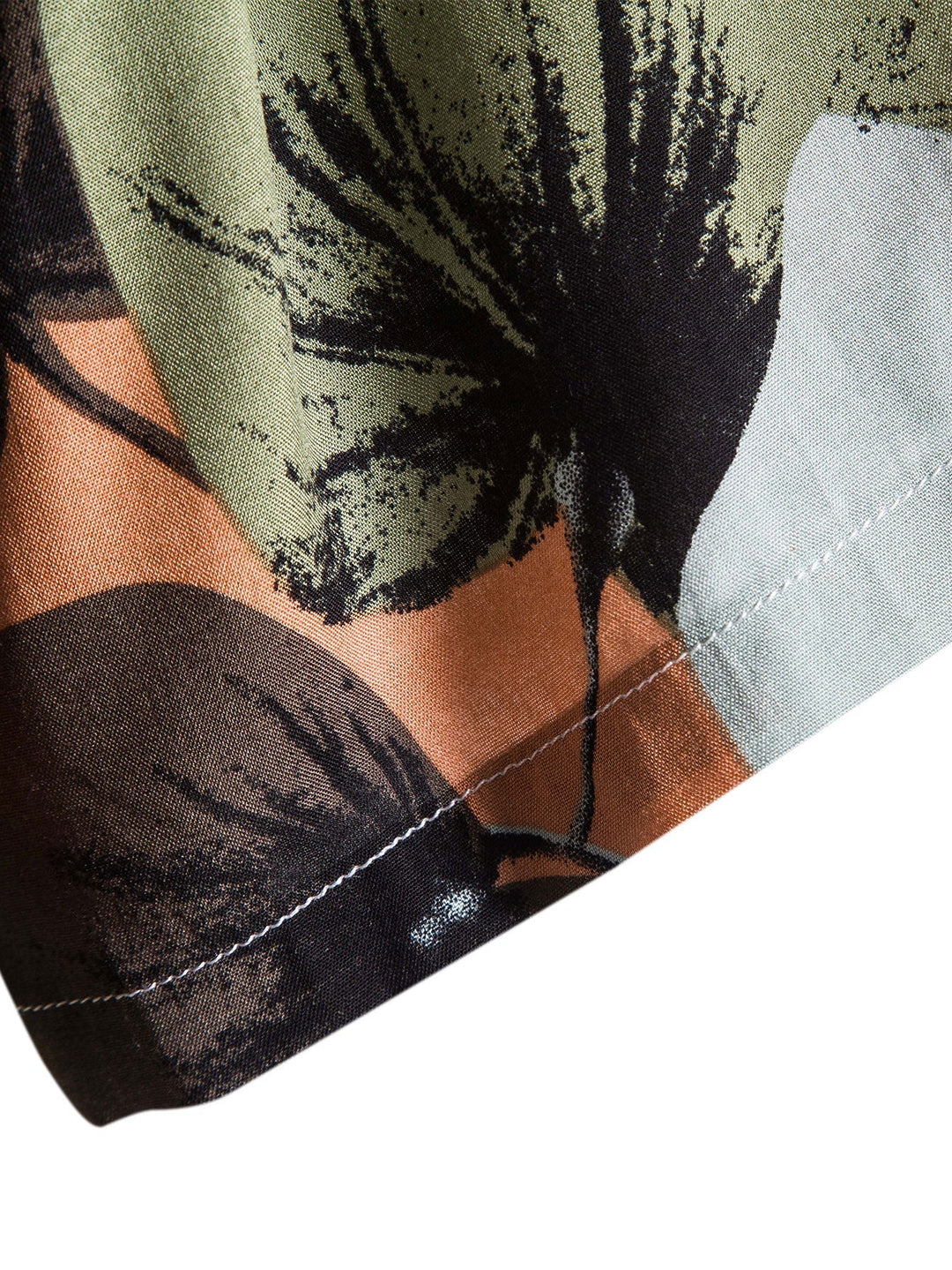Tropical print shirt paired with textured cotton shorts, featuring a regular fit and 5-inch inseam, perfect for summer outings. 7
