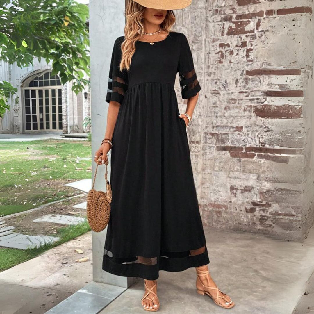 Tummy-Smoothing Midi Dress with Empire Waist and Flowing Skirt – Long Sleeve White Midi Dress for Women 0