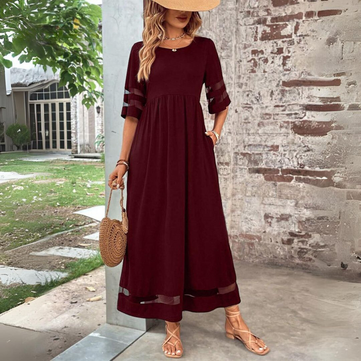 Tummy-Smoothing Midi Dress with Empire Waist and Flowing Skirt – Long Sleeve White Midi Dress for Women 1
