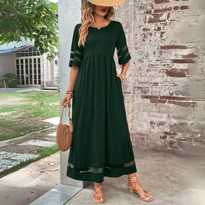 Tummy-Smoothing Midi Dress with Empire Waist and Flowing Skirt – Long Sleeve White Midi Dress for Women 2