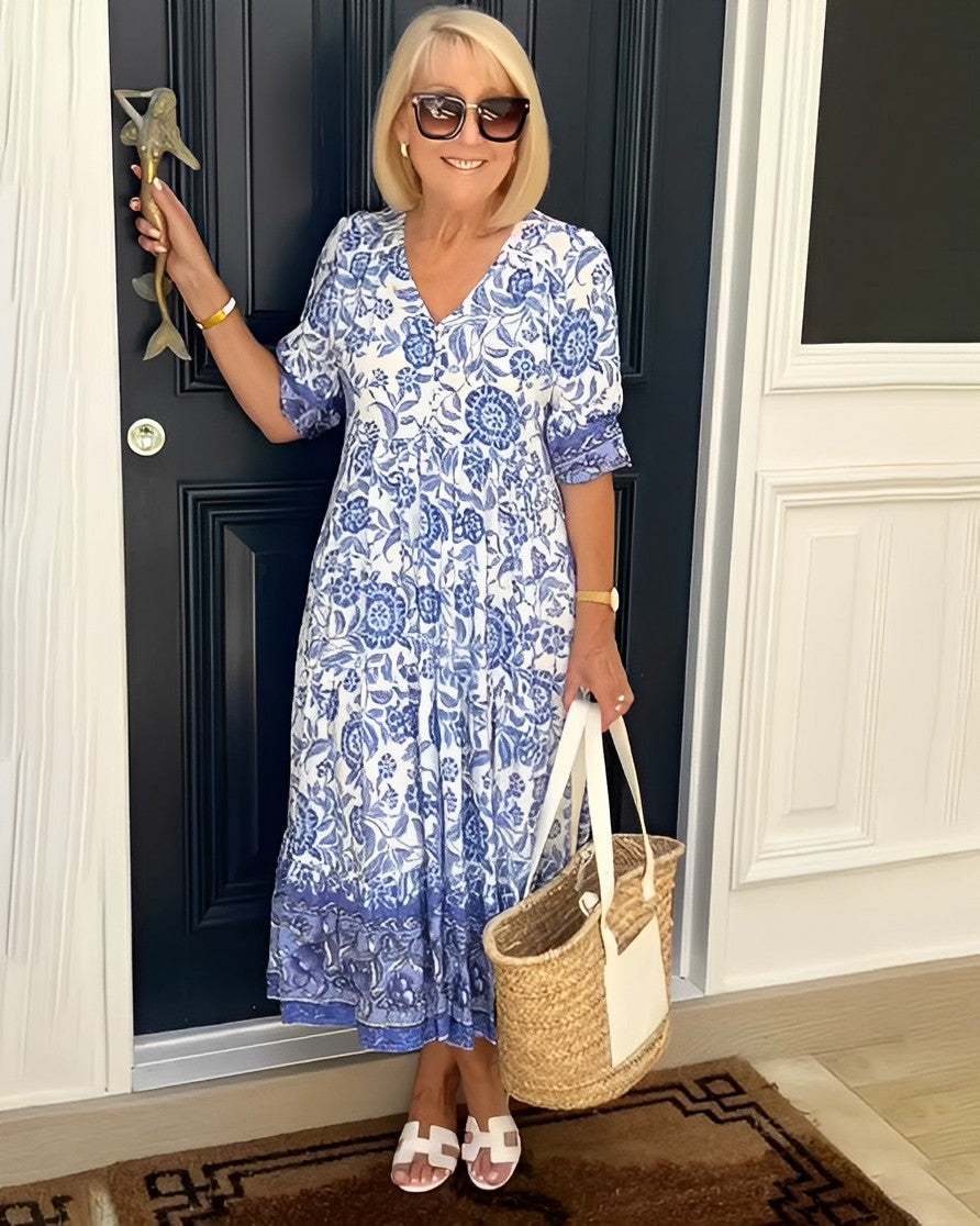 V-Neck Floral Maxi Dress with Relaxed Fit – Soft Breathable Fabric for Summer Wear 0