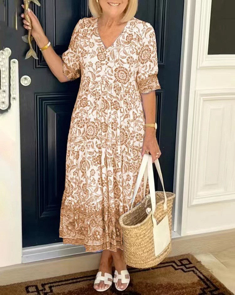 V-Neck Floral Maxi Dress with Relaxed Fit – Soft Breathable Fabric for Summer Wear 1