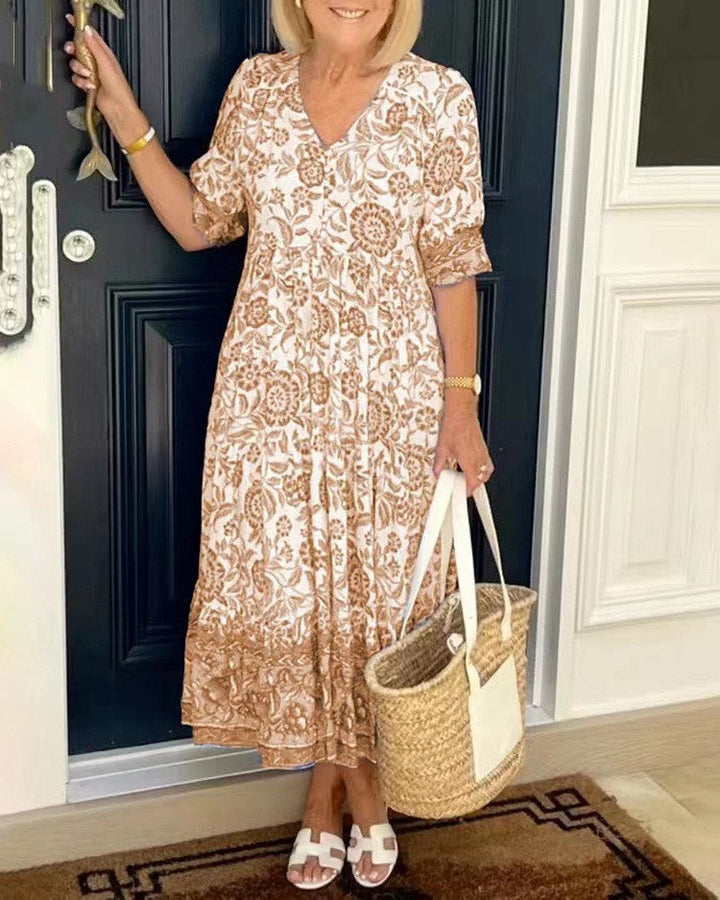 V-Neck Floral Maxi Dress with Relaxed Fit – Soft Breathable Fabric for Summer Wear 1