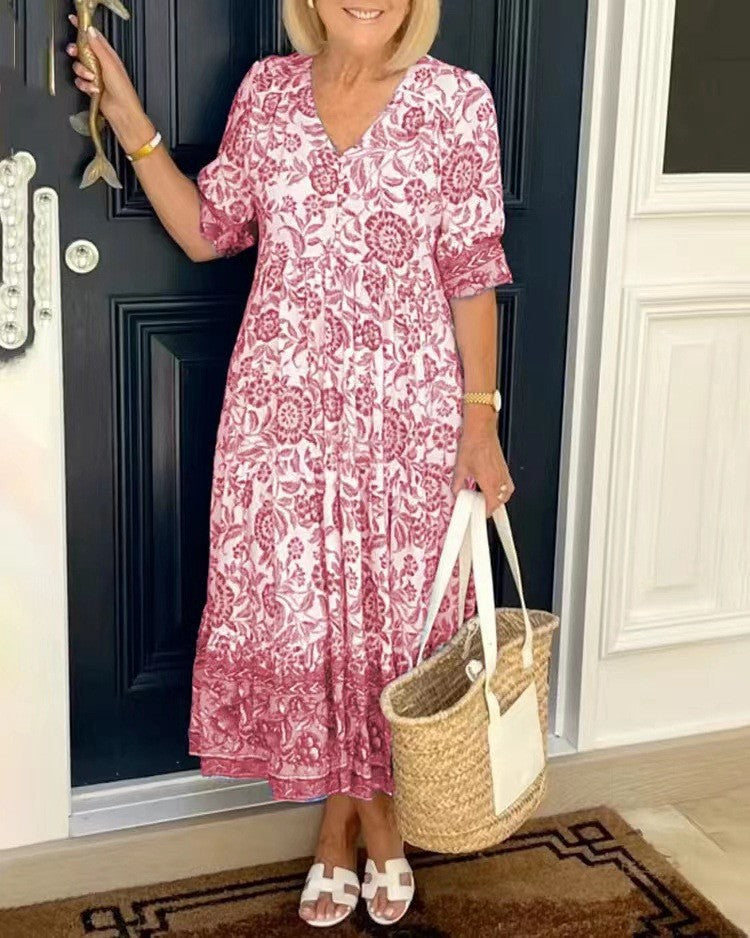 V-Neck Floral Maxi Dress with Relaxed Fit – Soft Breathable Fabric for Summer Wear 2