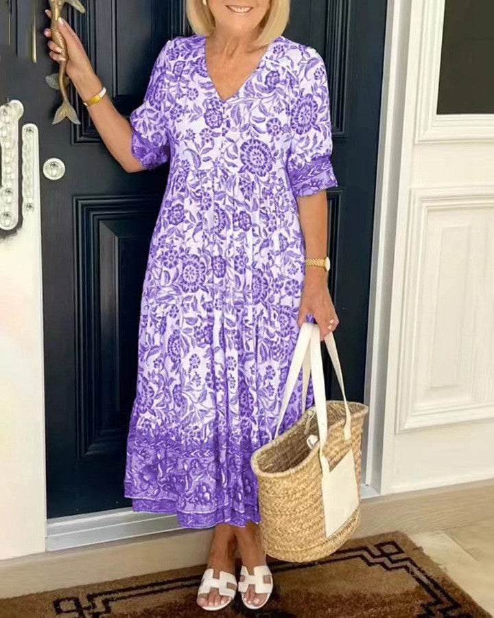 V-Neck Floral Maxi Dress with Relaxed Fit – Soft Breathable Fabric for Summer Wear 3