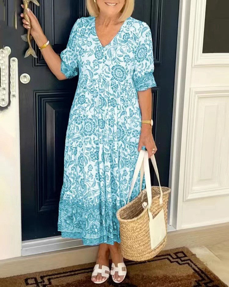 V-Neck Floral Maxi Dress with Relaxed Fit – Soft Breathable Fabric for Summer Wear 4