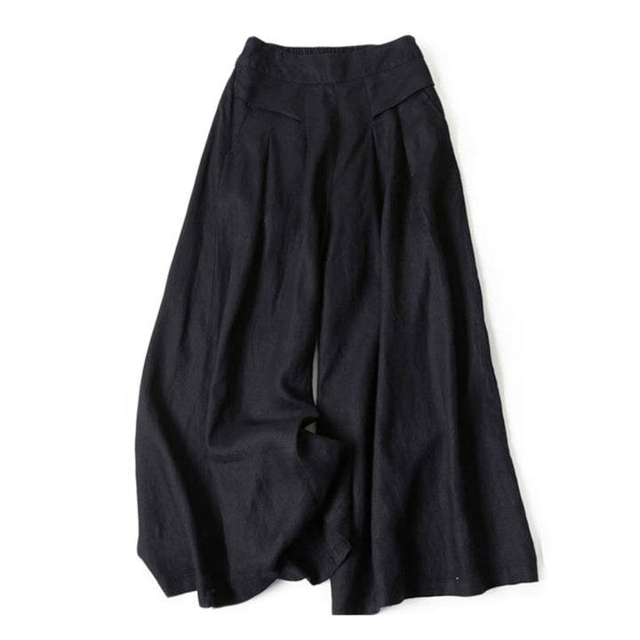 Wide leg pants for women featuring a high waist design, pockets, and made from a flowy cotton-linen blend for casual comfort and style. 10