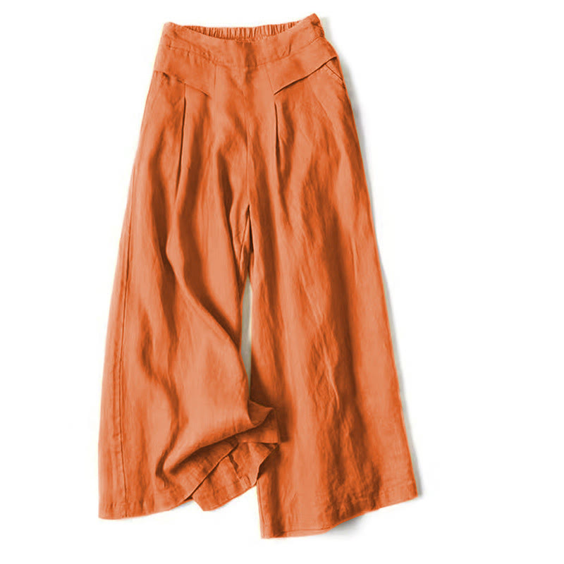 Wide leg pants for women featuring a high waist design, pockets, and made from a flowy cotton-linen blend for casual comfort and style. 11
