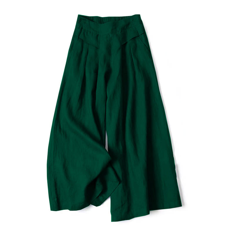 Wide leg pants for women featuring a high waist design, pockets, and made from a flowy cotton-linen blend for casual comfort and style. 13