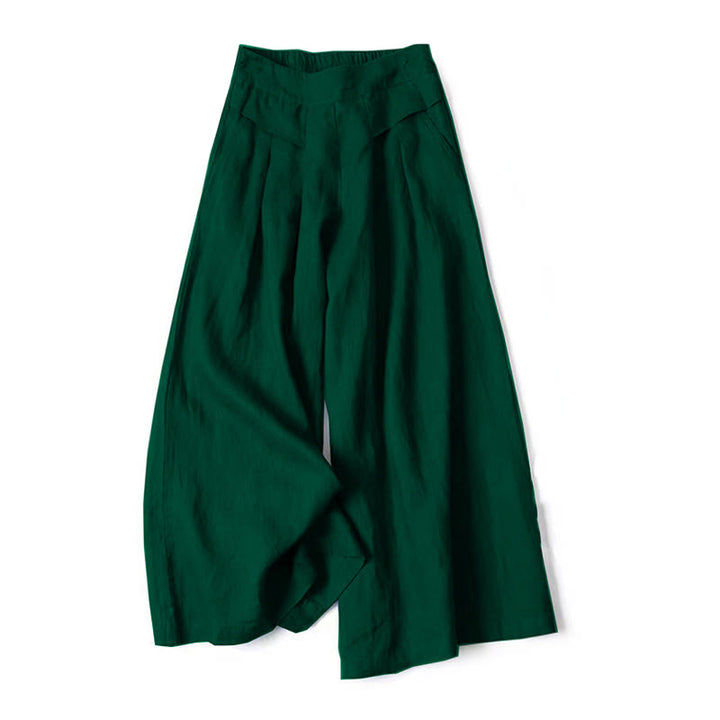Wide leg pants for women featuring a high waist design, pockets, and made from a flowy cotton-linen blend for casual comfort and style. 13
