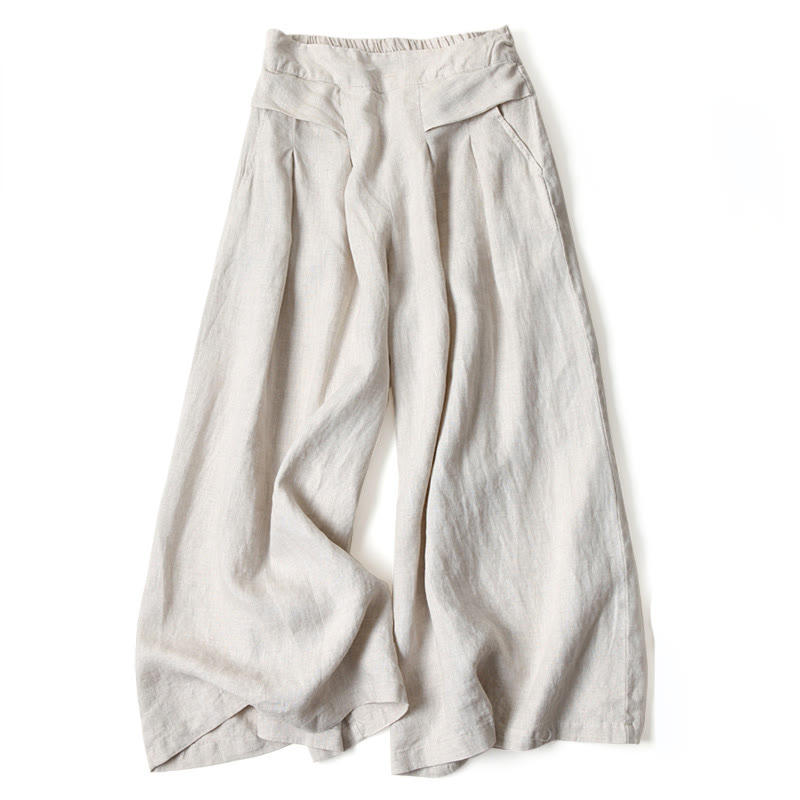 Wide leg pants for women featuring a high waist design, pockets, and made from a flowy cotton-linen blend for casual comfort and style. 14