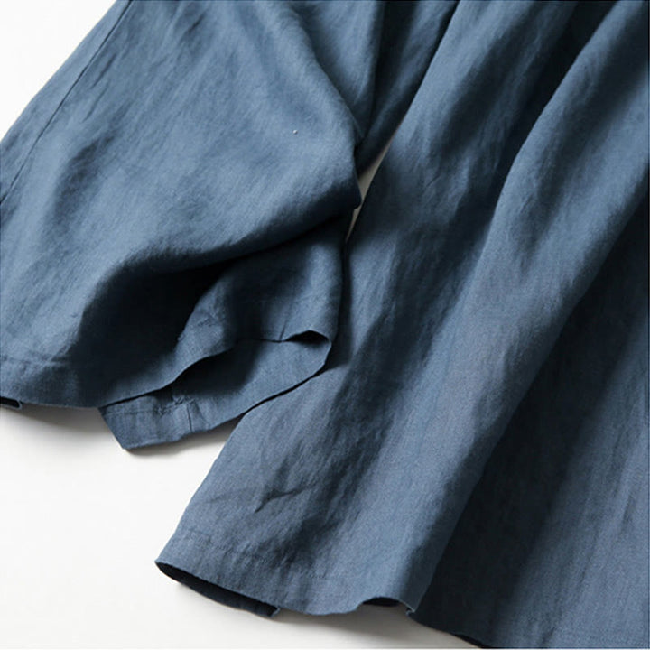 Wide leg pants for women featuring a high waist design, pockets, and made from a flowy cotton-linen blend for casual comfort and style. 7