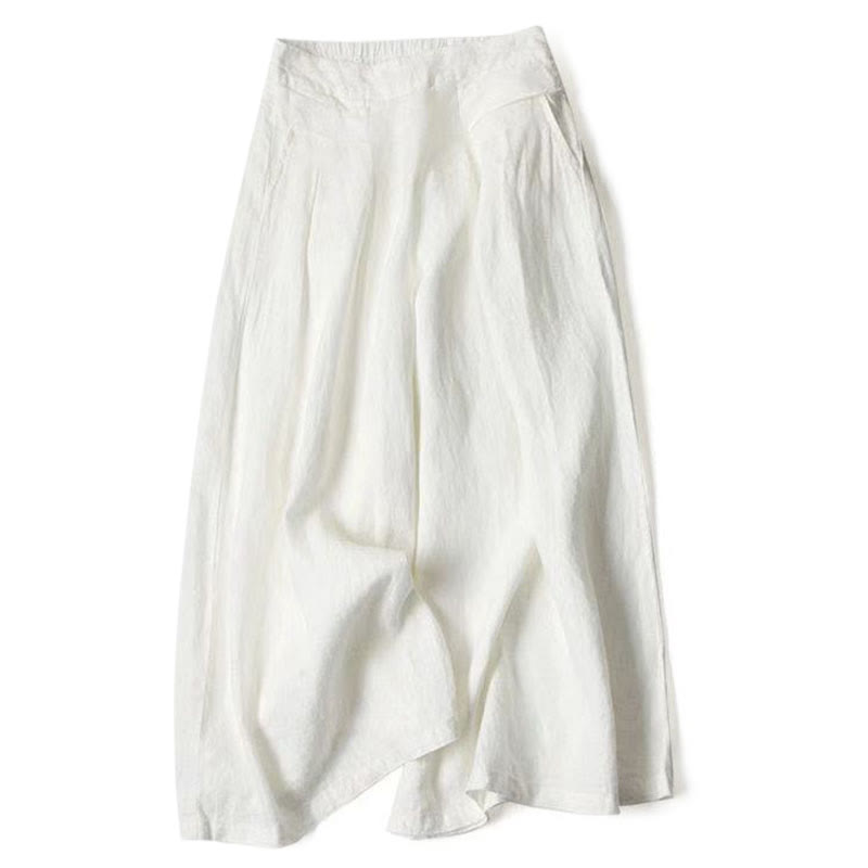 Wide leg pants for women featuring a high waist design, pockets, and made from a flowy cotton-linen blend for casual comfort and style. 9
