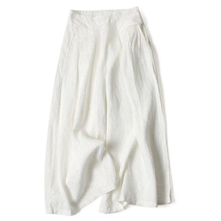 Wide leg pants for women featuring a high waist design, pockets, and made from a flowy cotton-linen blend for casual comfort and style. 9