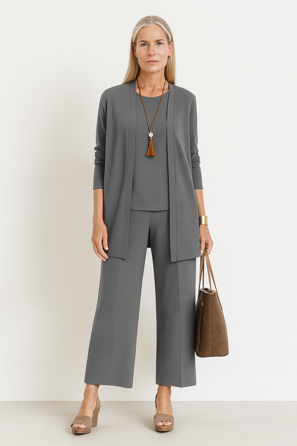 Women's 3-Piece Cardigan Set with Wide-Leg Trousers – Versatile Autumn Outfit in Multiple Colors 0
