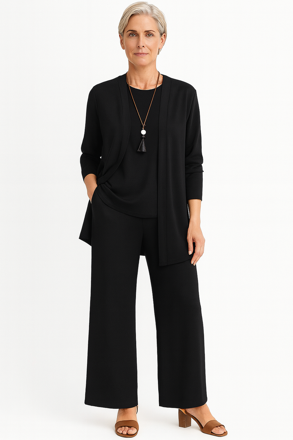 Women's 3-Piece Cardigan Set with Wide-Leg Trousers – Versatile Autumn Outfit in Multiple Colors 1