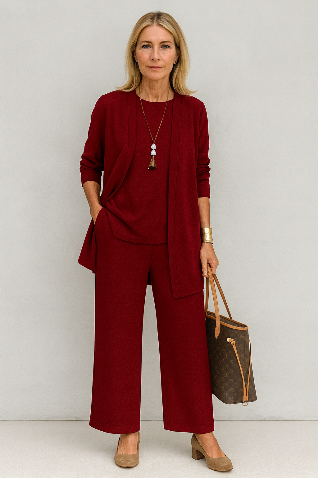 Women's 3-Piece Cardigan Set with Wide-Leg Trousers – Versatile Autumn Outfit in Multiple Colors 2