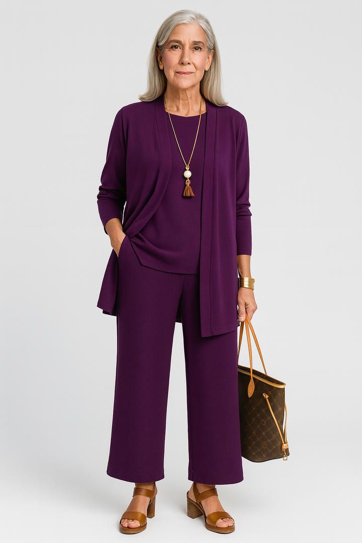 Women's 3-Piece Cardigan Set with Wide-Leg Trousers – Versatile Autumn Outfit in Multiple Colors 4