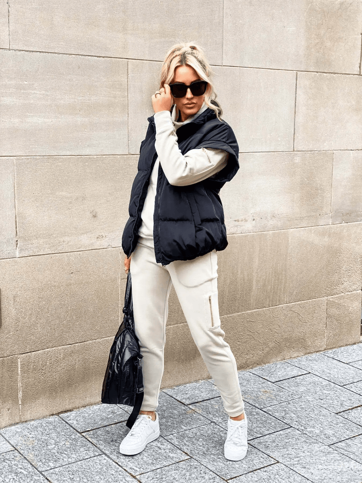 Women's Black Puffer Vest with High Stand Collar and Zip Front – Lightweight Quilted Layering Piece 3