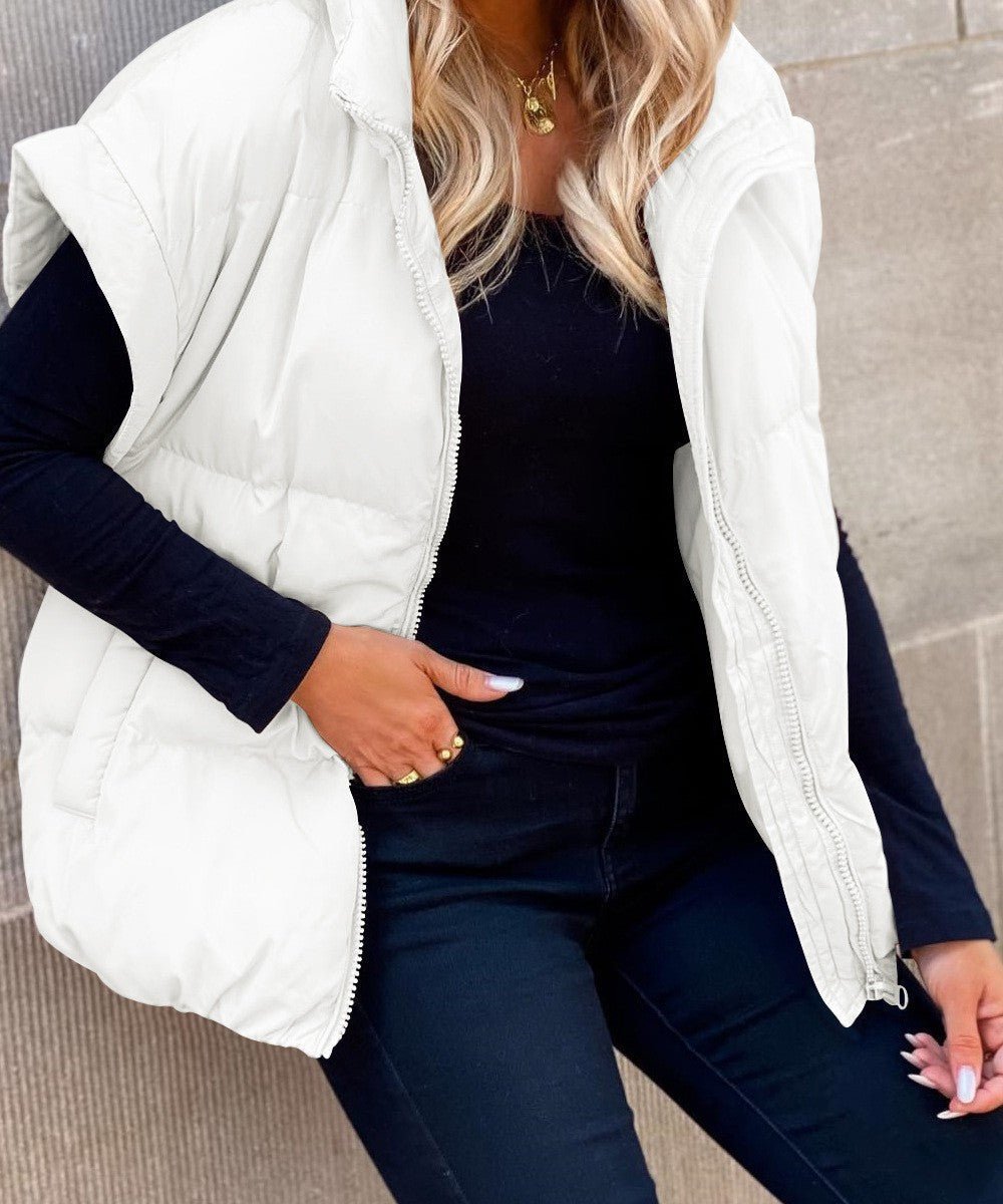 Women's Black Puffer Vest with High Stand Collar and Zip Front – Lightweight Quilted Layering Piece 6