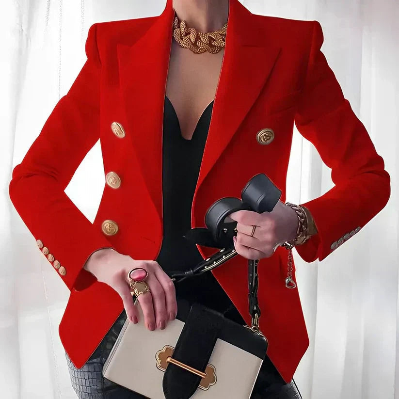 Women's Blazer with Double-Breasted Closure and Gold Button Detail – Tailored Fit in Black, Navy, and Pink 2