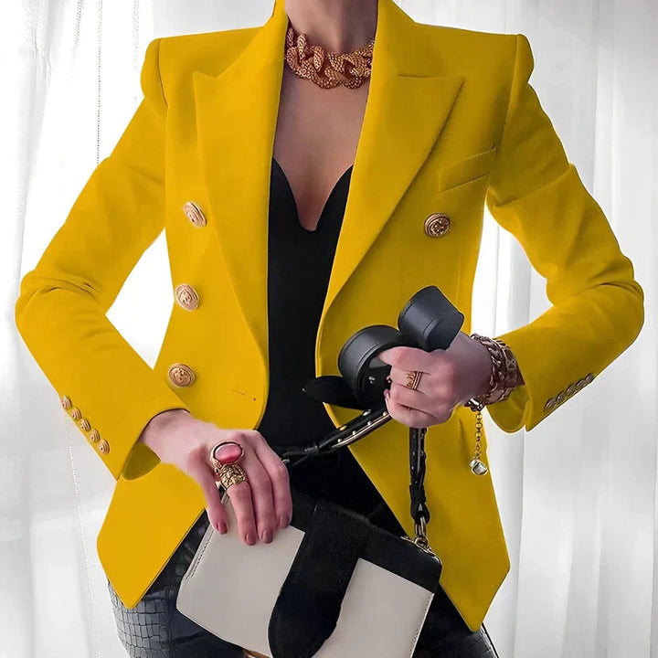 Women's Blazer with Double-Breasted Closure and Gold Button Detail – Tailored Fit in Black, Navy, and Pink 3