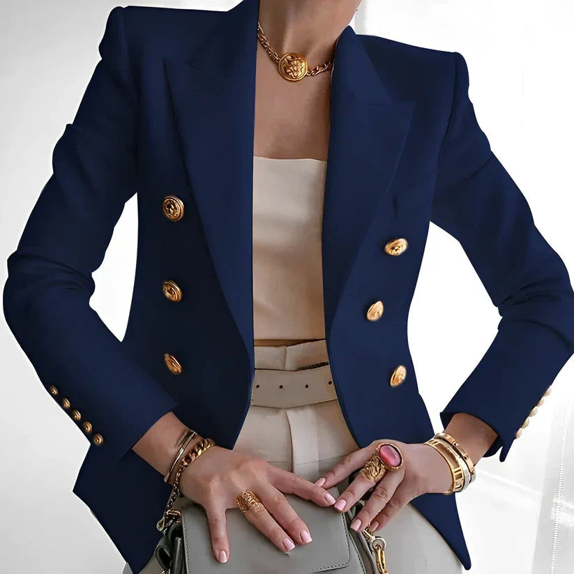 Women's Blazer with Double-Breasted Closure and Gold Button Detail – Tailored Fit in Black, Navy, and Pink 4