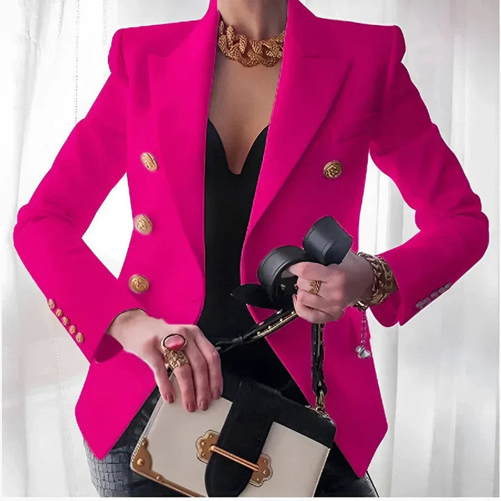 Women's Blazer with Double-Breasted Closure and Gold Button Detail – Tailored Fit in Black, Navy, and Pink 5