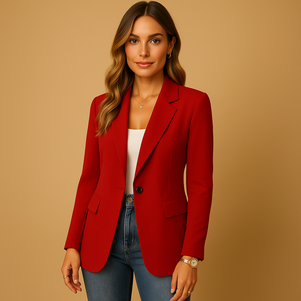 Women's blazer featuring notch lapels and a single-button closure, designed for a tailored structured fit, available in classic black or white. 2