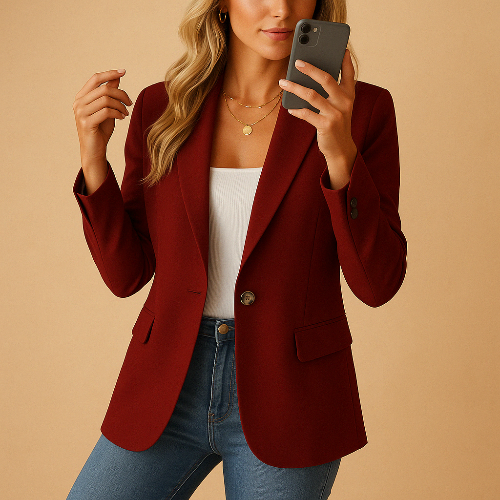 Women's blazer featuring notch lapels and a single-button closure, designed for a tailored structured fit, available in classic black or white. 4