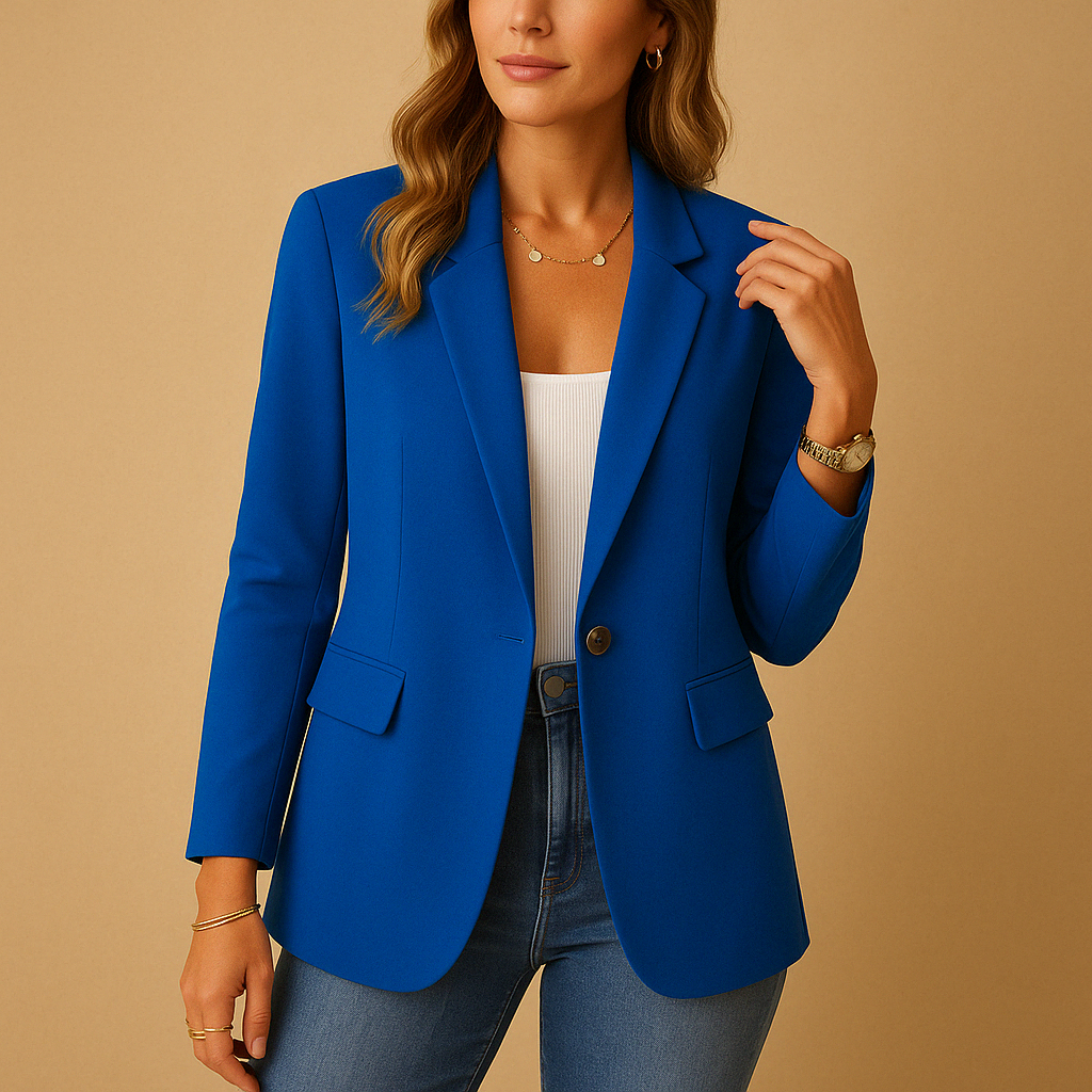 Women's blazer featuring notch lapels and a single-button closure, designed for a tailored structured fit, available in classic black or white. 5