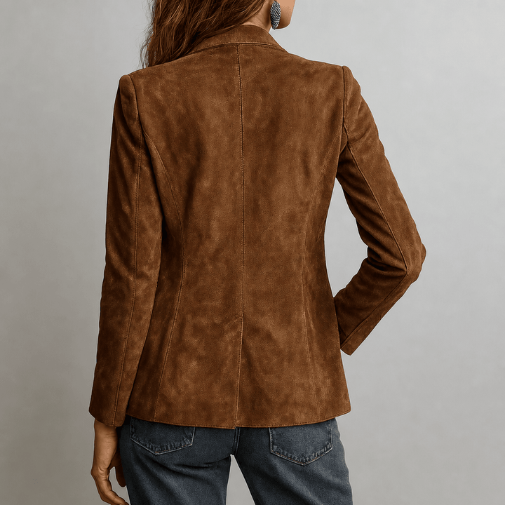 Women's Blazer with Notched Lapel and Functional Pockets - Relaxed Fit Matte Suede 1
