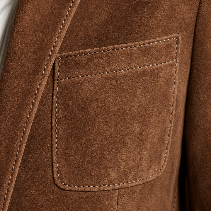 Women's Blazer with Notched Lapel and Functional Pockets - Relaxed Fit Matte Suede 3