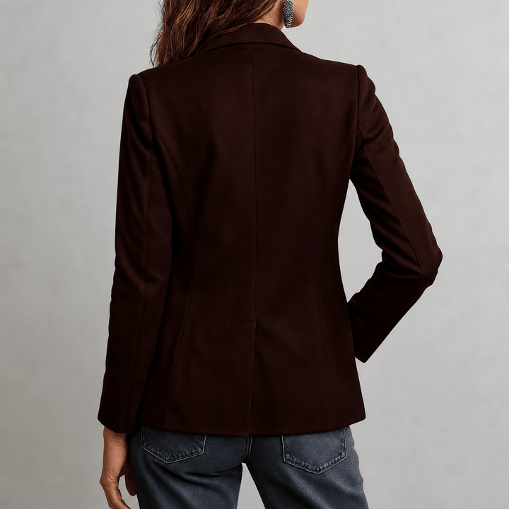 Women's Blazer with Notched Lapel and Functional Pockets - Relaxed Fit Matte Suede 5