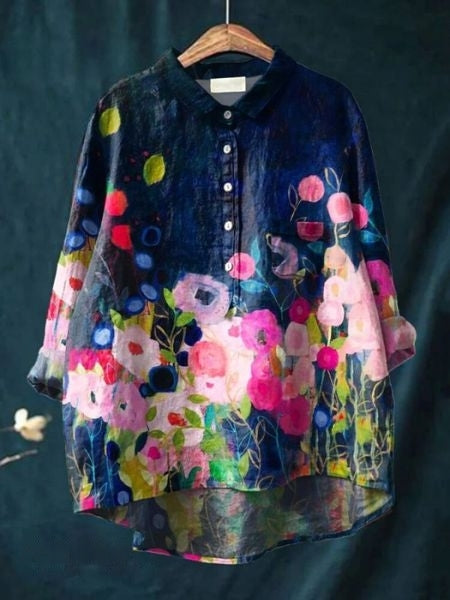 Women's Blouse with Floral Print and Chest Pocket – Comfortable Summer Top for Casual Wear 5
